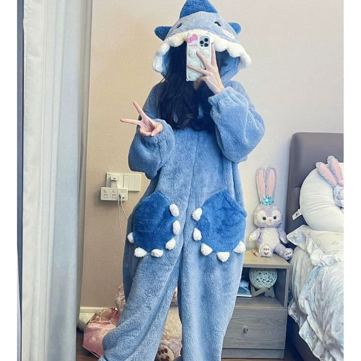 Cartoon Cute Shark Women'S Hooded Sleepwear Kigurumi Unicorn Winter Cosplay Pijama Jumpsuit Female Christmas Party Loungewear