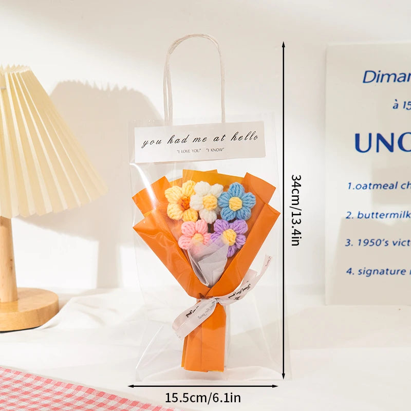 Mini Crochet Flowers Artificial Flower Bouquet Handmade Knitted Flowers Bouquet for Wedding Party Decor Valentine'S Day Gift
