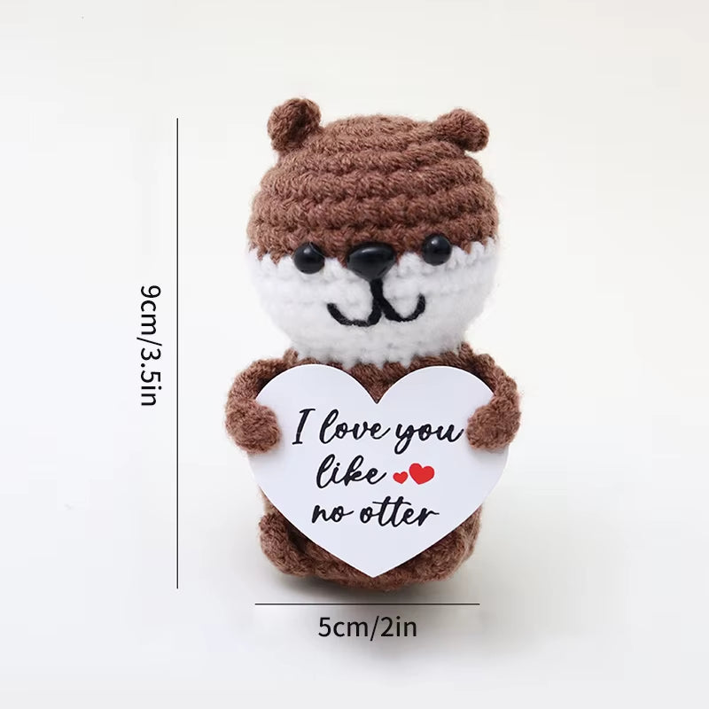 Hand-Woven Crocheted Ornaments Funny Positive Energy Vegetable Animal Doll with Hugging Card Creative Festivals Gifts Handcrafts