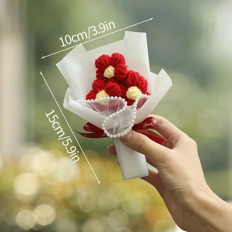 Mini Crochet Flowers Artificial Flower Bouquet Handmade Knitted Flowers Bouquet for Wedding Party Decor Valentine'S Day Gift