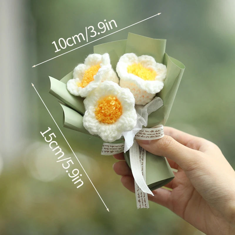 Mini Crochet Flowers Artificial Flower Bouquet Handmade Knitted Flowers Bouquet for Wedding Party Decor Valentine'S Day Gift