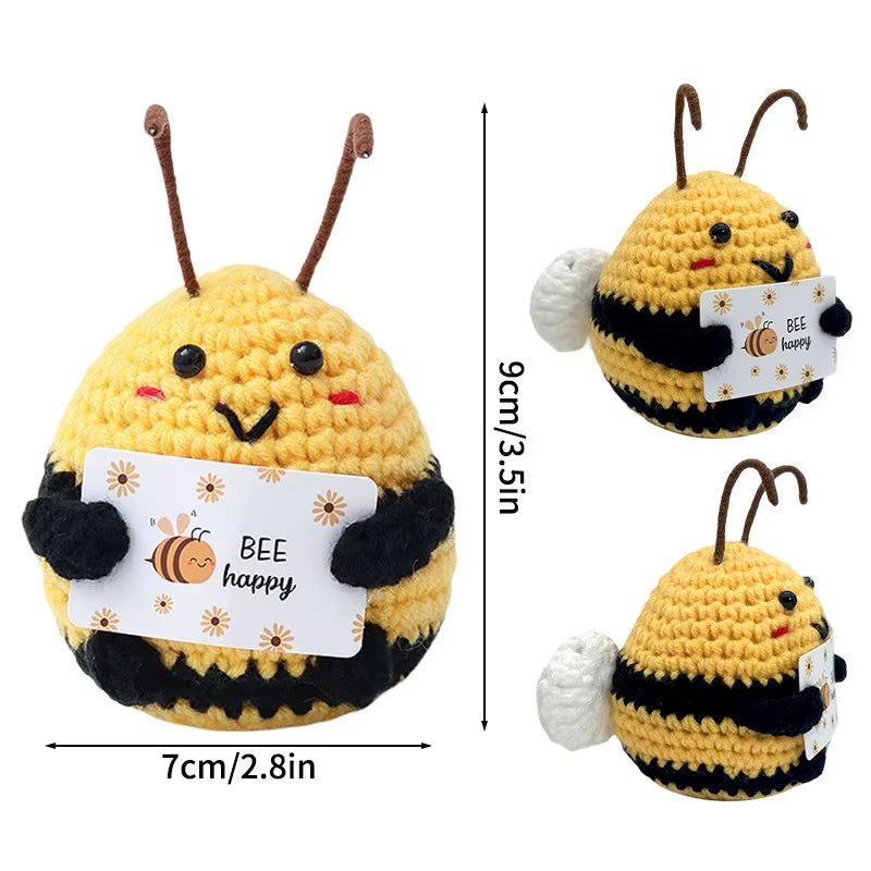 Hand-Woven Crocheted Ornaments Funny Positive Energy Vegetable Animal Doll with Hugging Card Creative Festivals Gifts Handcrafts