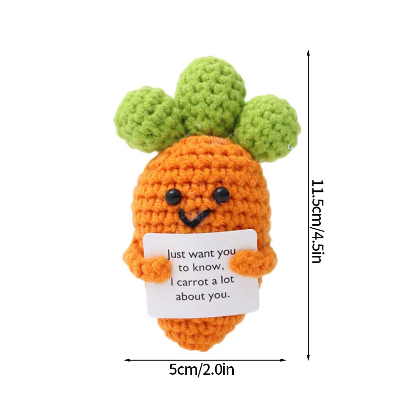 Hand-Woven Crocheted Ornaments Funny Positive Energy Vegetable Animal Doll with Hugging Card Creative Festivals Gifts Handcrafts