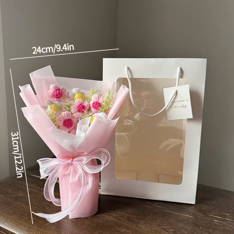 Knitted Flower Bouquet Handmade Crochet Flower Bouquet Mother'S Day Gift Finished Hand-Woven Flower Birthday Valentines Day Gift