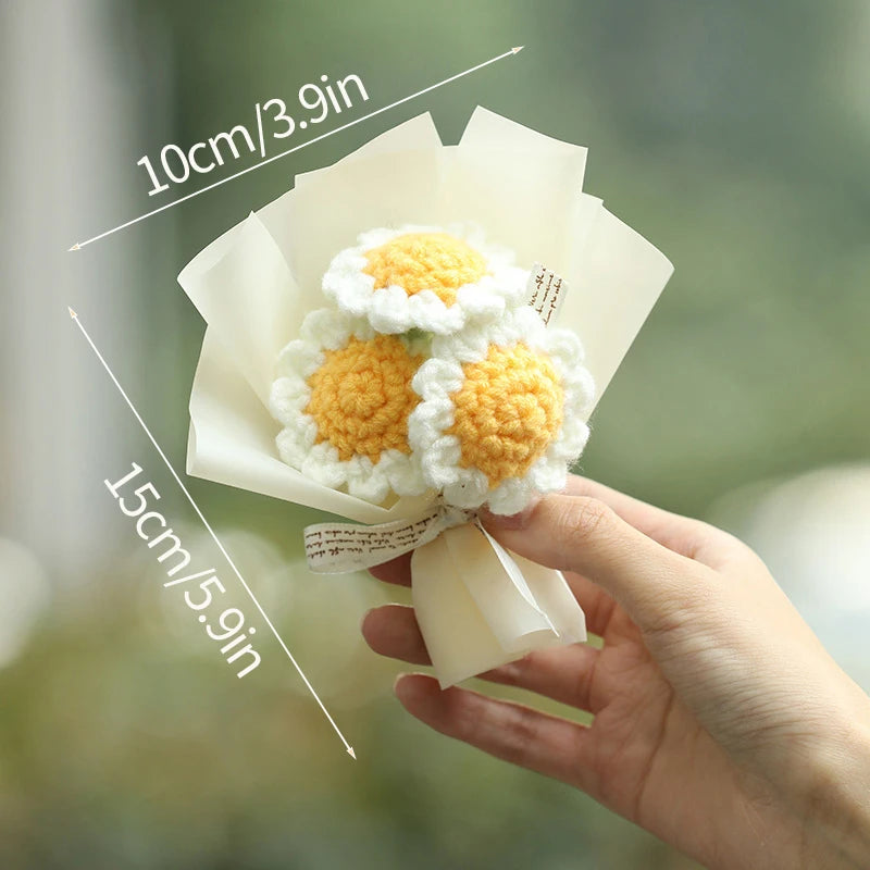 Mini Crochet Flowers Artificial Flower Bouquet Handmade Knitted Flowers Bouquet for Wedding Party Decor Valentine'S Day Gift