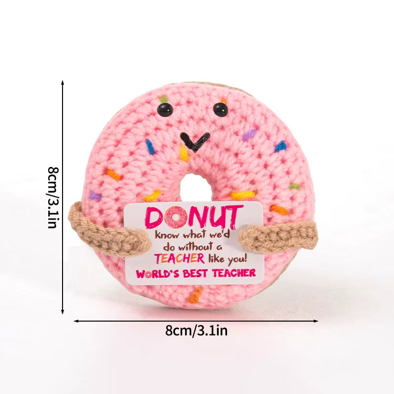 Hand-Woven Crocheted Ornaments Funny Positive Energy Vegetable Animal Doll with Hugging Card Creative Festivals Gifts Handcrafts