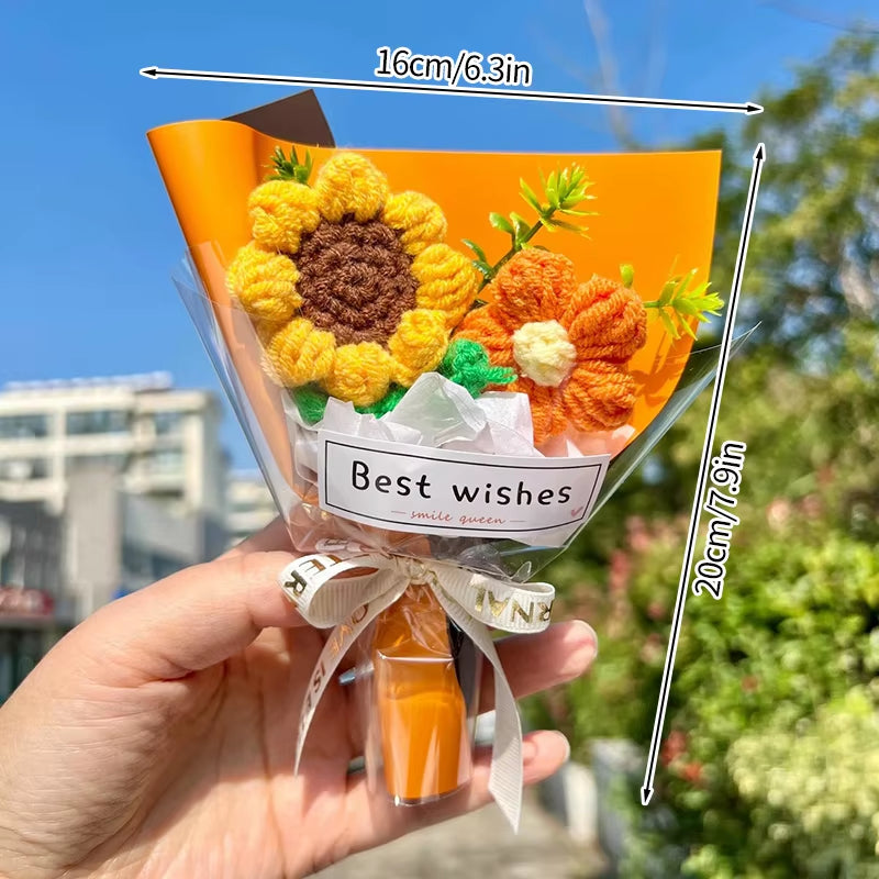 Mini Crochet Flowers Artificial Flower Bouquet Handmade Knitted Flowers Bouquet for Wedding Party Decor Valentine'S Day Gift