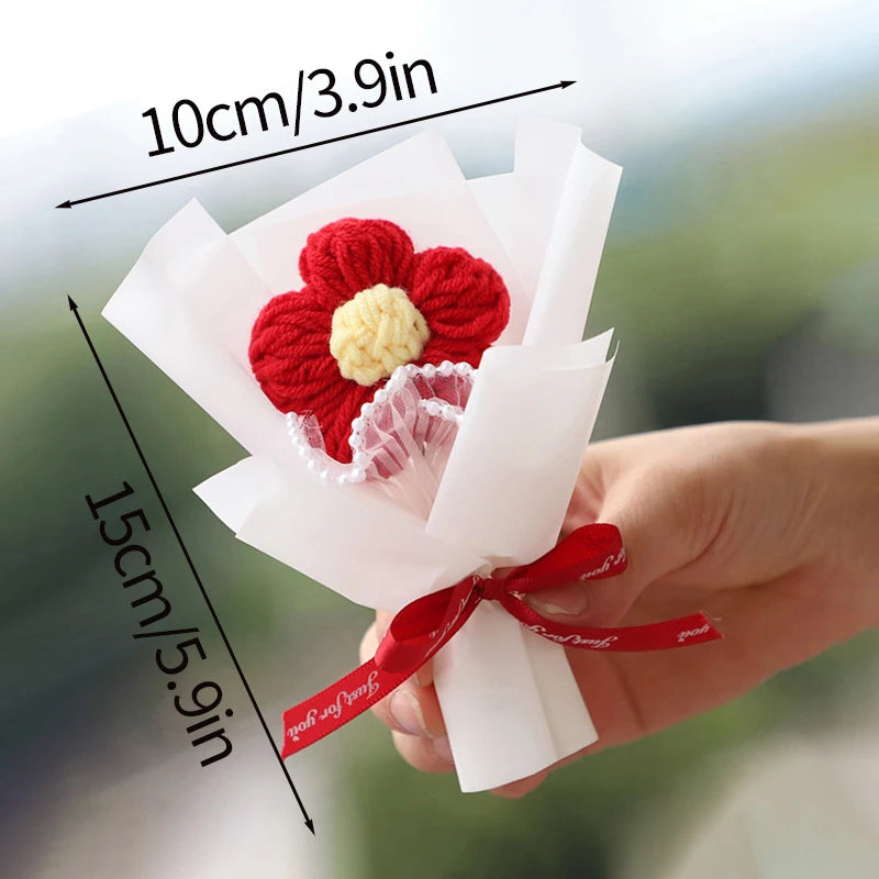 Mini Crochet Flowers Artificial Flower Bouquet Handmade Knitted Flowers Bouquet for Wedding Party Decor Valentine'S Day Gift