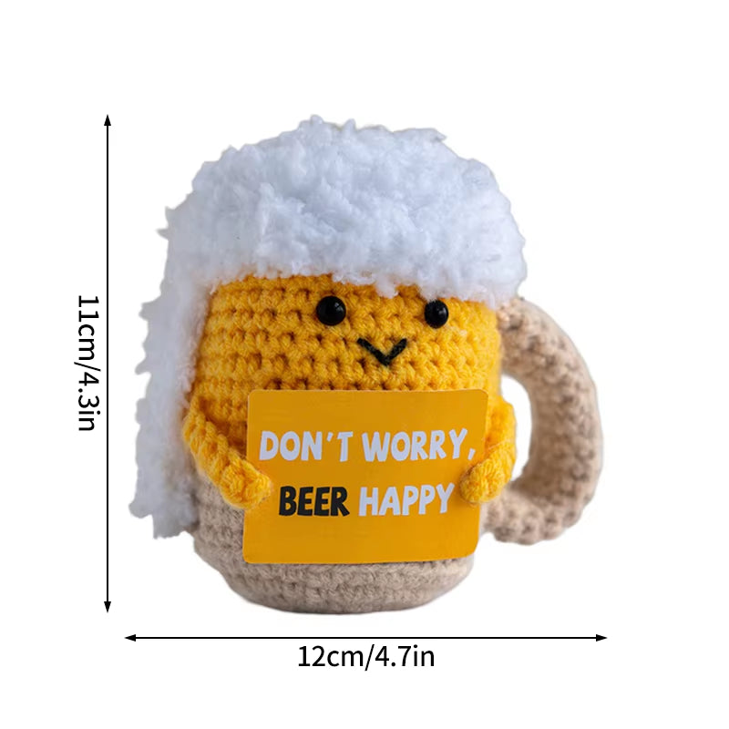 Hand-Woven Crocheted Ornaments Funny Positive Energy Vegetable Animal Doll with Hugging Card Creative Festivals Gifts Handcrafts