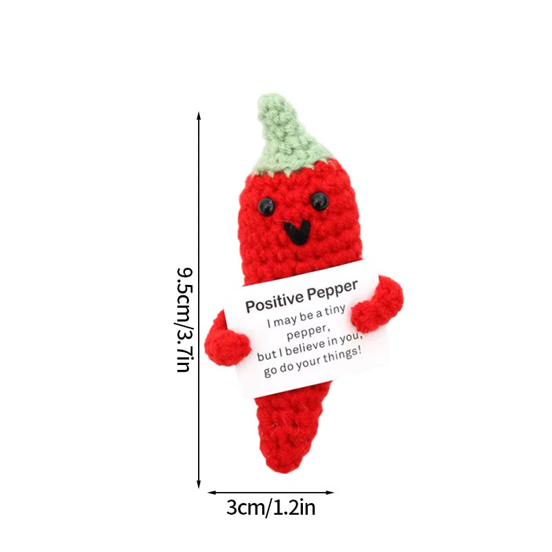 Hand-Woven Crocheted Ornaments Funny Positive Energy Vegetable Animal Doll with Hugging Card Creative Festivals Gifts Handcrafts