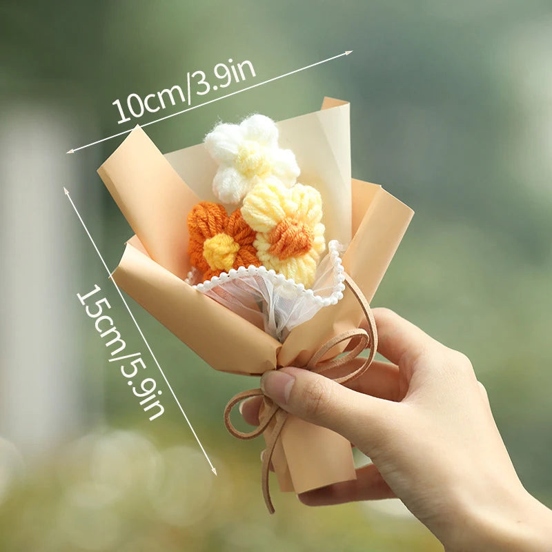 Mini Crochet Flowers Artificial Flower Bouquet Handmade Knitted Flowers Bouquet for Wedding Party Decor Valentine'S Day Gift