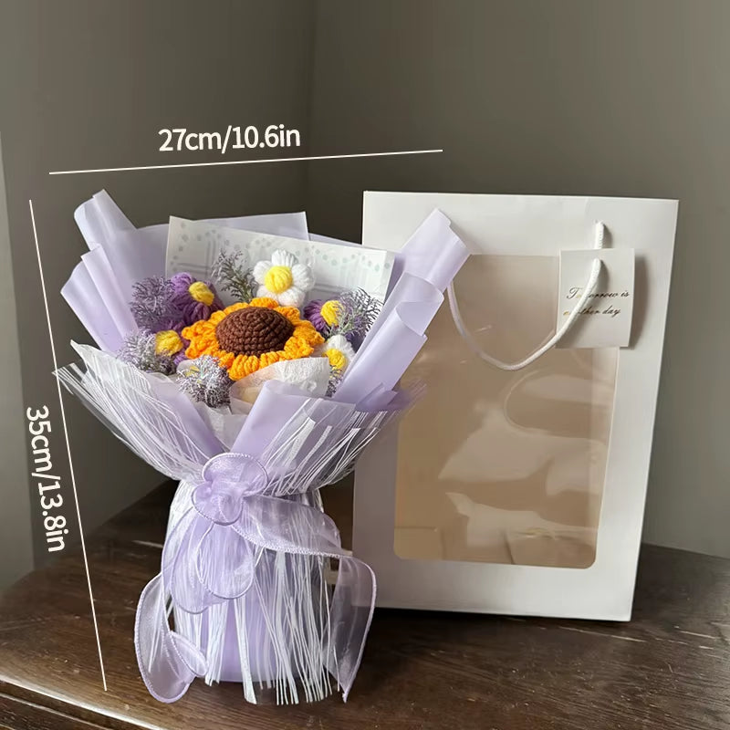 Knitted Flower Bouquet Handmade Crochet Flower Bouquet Mother'S Day Gift Finished Hand-Woven Flower Birthday Valentines Day Gift