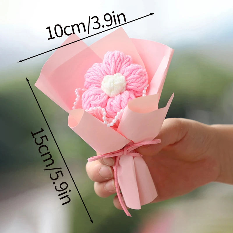 Mini Crochet Flowers Artificial Flower Bouquet Handmade Knitted Flowers Bouquet for Wedding Party Decor Valentine'S Day Gift