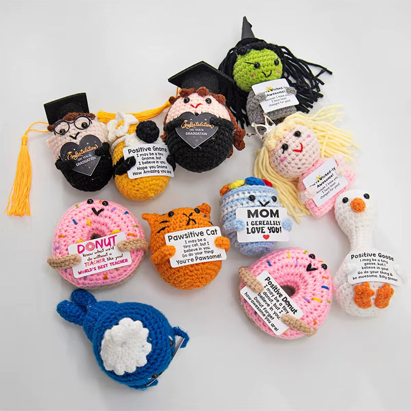 Hand-Woven Crocheted Ornaments Funny Positive Energy Vegetable Animal Doll with Hugging Card Creative Festivals Gifts Handcrafts