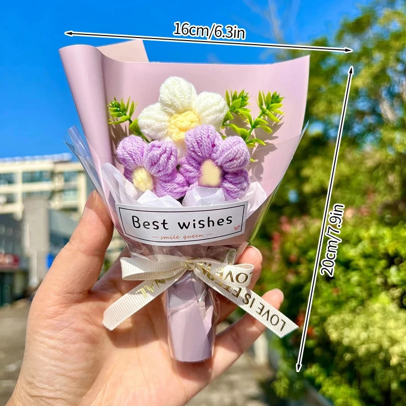 Mini Crochet Flowers Artificial Flower Bouquet Handmade Knitted Flowers Bouquet for Wedding Party Decor Valentine'S Day Gift