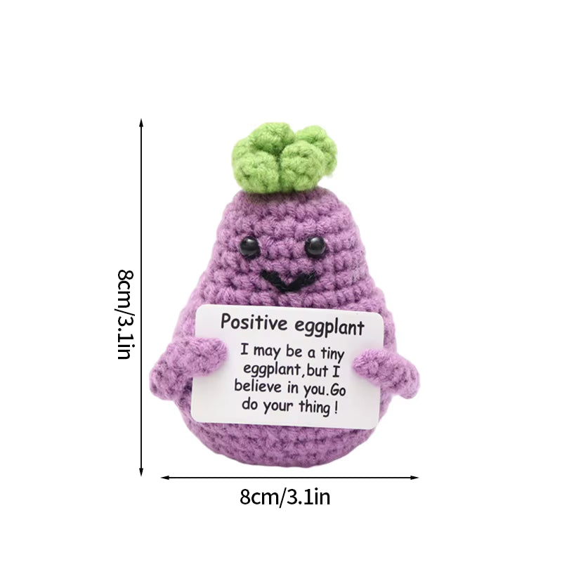 Hand-Woven Crocheted Ornaments Funny Positive Energy Vegetable Animal Doll with Hugging Card Creative Festivals Gifts Handcrafts