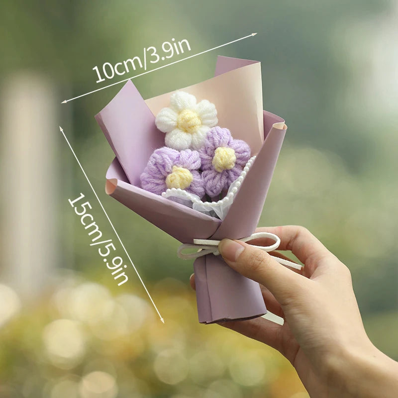 Mini Crochet Flowers Artificial Flower Bouquet Handmade Knitted Flowers Bouquet for Wedding Party Decor Valentine'S Day Gift