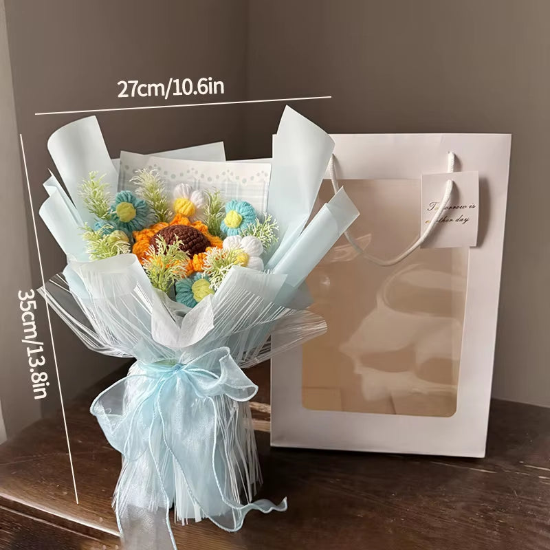 Knitted Flower Bouquet Handmade Crochet Flower Bouquet Mother'S Day Gift Finished Hand-Woven Flower Birthday Valentines Day Gift