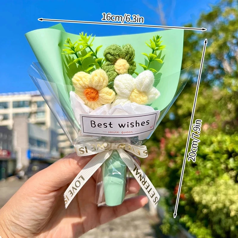 Mini Crochet Flowers Artificial Flower Bouquet Handmade Knitted Flowers Bouquet for Wedding Party Decor Valentine'S Day Gift