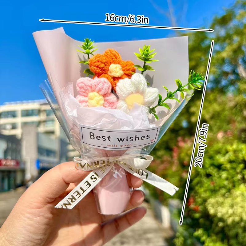 Mini Crochet Flowers Artificial Flower Bouquet Handmade Knitted Flowers Bouquet for Wedding Party Decor Valentine'S Day Gift