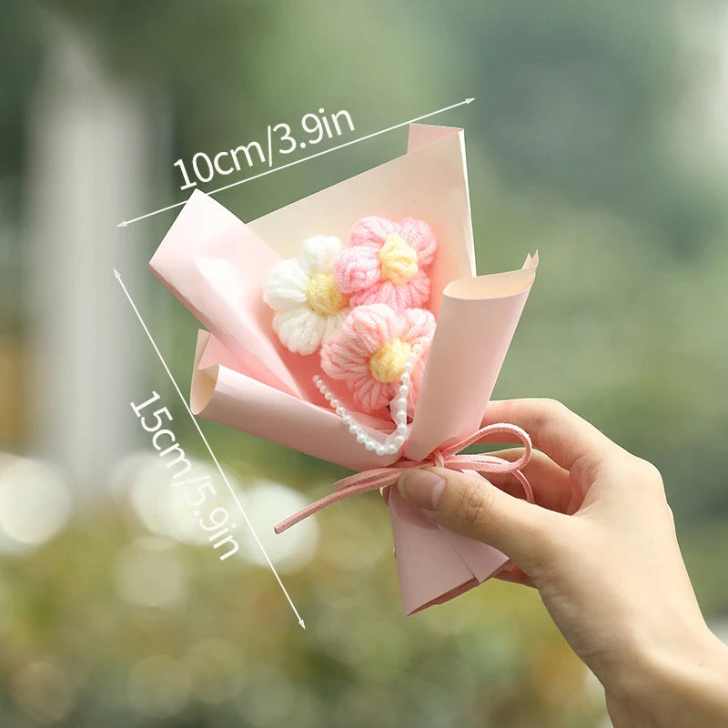 Mini Crochet Flowers Artificial Flower Bouquet Handmade Knitted Flowers Bouquet for Wedding Party Decor Valentine'S Day Gift