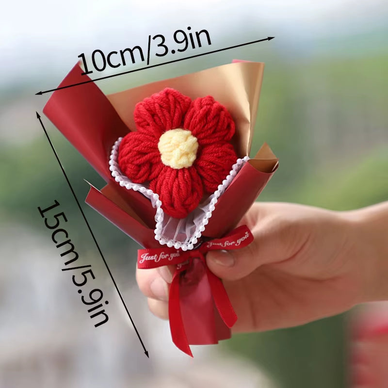 Mini Crochet Flowers Artificial Flower Bouquet Handmade Knitted Flowers Bouquet for Wedding Party Decor Valentine'S Day Gift