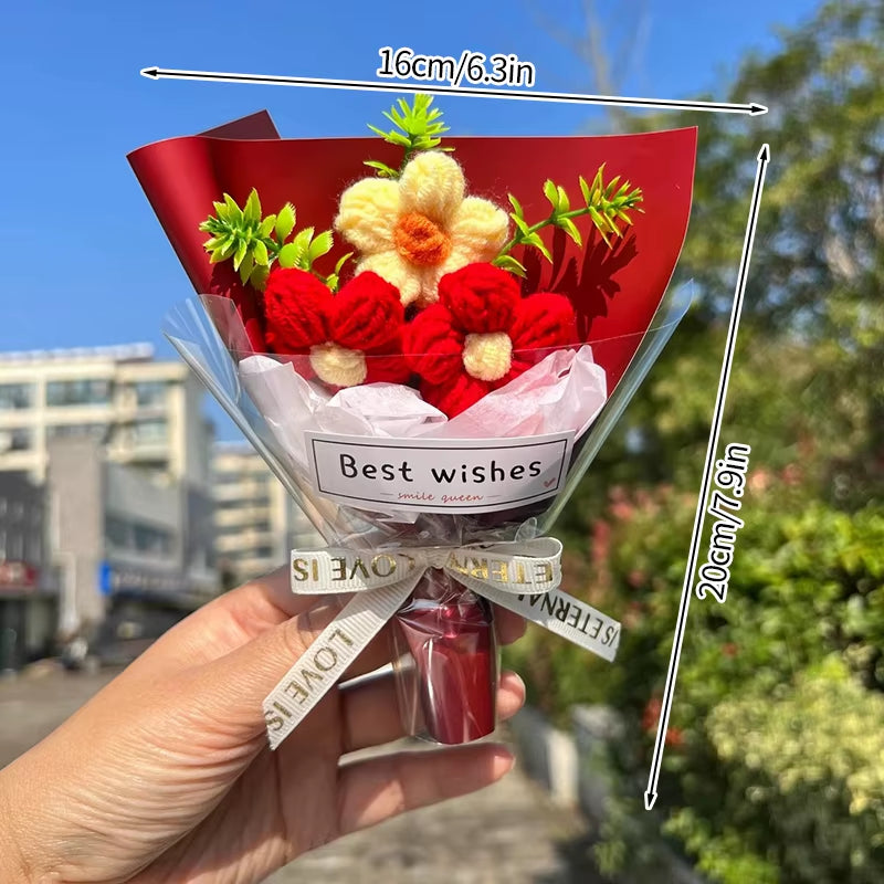 Mini Crochet Flowers Artificial Flower Bouquet Handmade Knitted Flowers Bouquet for Wedding Party Decor Valentine'S Day Gift