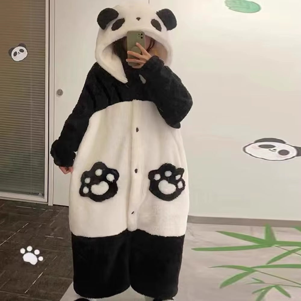 Winter Unisex the Panda Robes Costumes Onesies Kigurumi Unicron Cosplay Pajamas Adult Pyjamas Animal Sleepwear Jumpsuit Anime